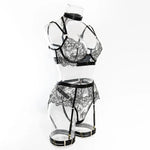 Toucheart 5 Piece Sexy Embroidery Underwear Set for Women Mesh Patchwork See-through Halter Underwear Garters Sexy Lingerie Set