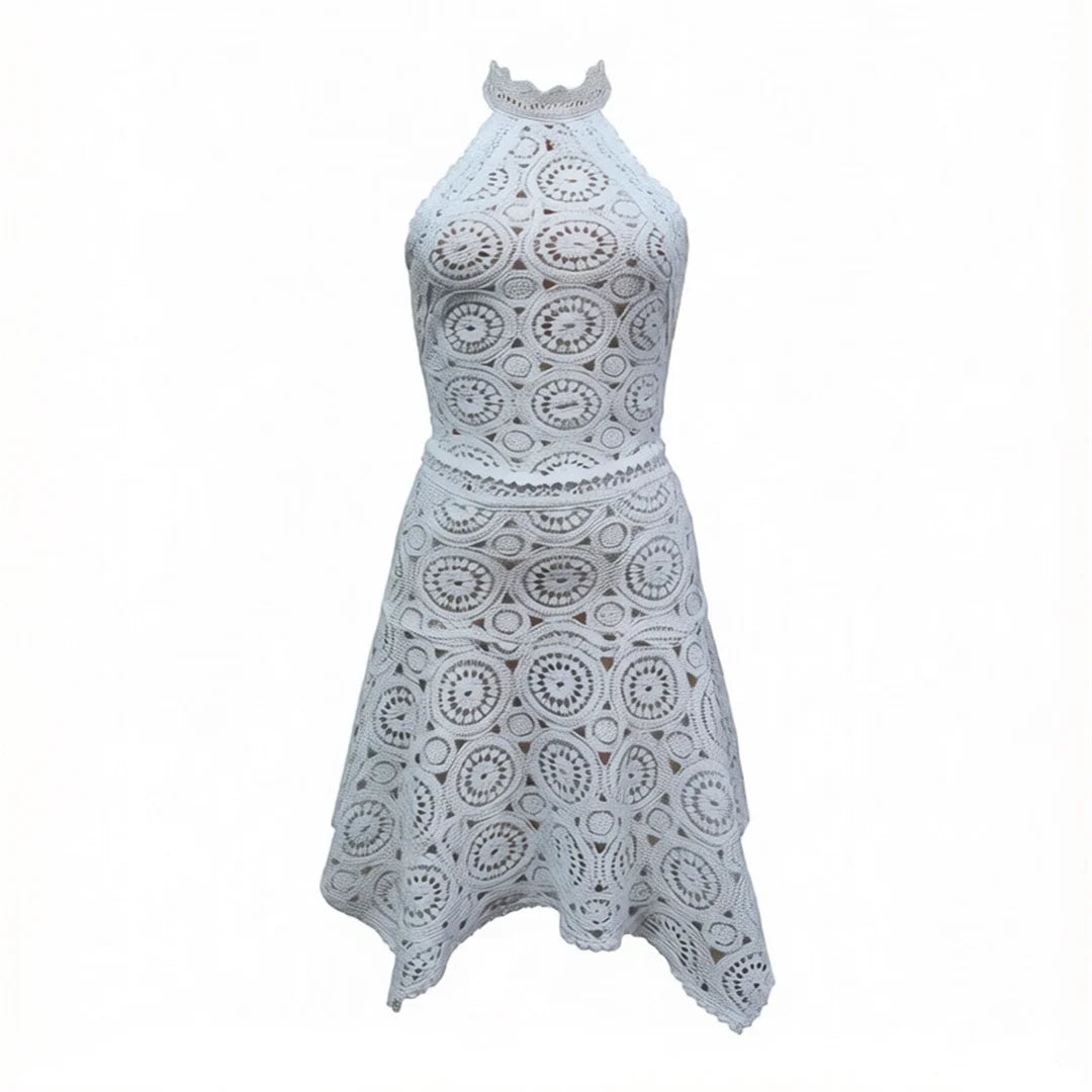 New Hollow Out Crochet Knitted 2 Pieces Suits Tunic Beach Cover Up Cover-ups Beach Dress Beach Wear Beachwear Female Women V8391