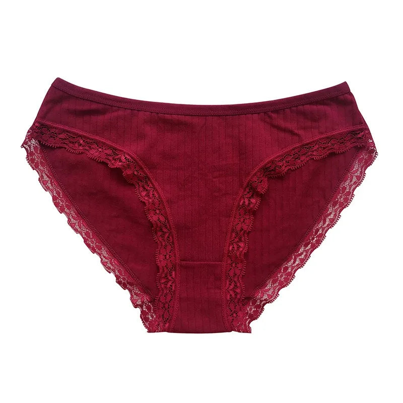 3Pcs/Set Cotton Panties Women Lace Trim Briefs Female Underpants Solid Color Soft Underwear Sexy Lingerie Intimates M-XL