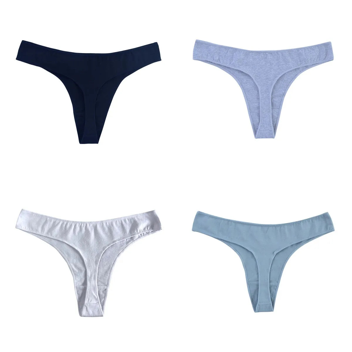 4Pcs/Set Cotton Panties Women Low-Rise Thong G-string Solid Breathable Stretchy Underwear Ladies Sexy T-back Lingerie M-XL