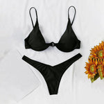 Sexy Underwire Bikini 2024 Mujer Women Solid Red Push Up Bra Thong Swimsuit Halter V Neck Bathing Suit Mini Micro Thong Swimwear