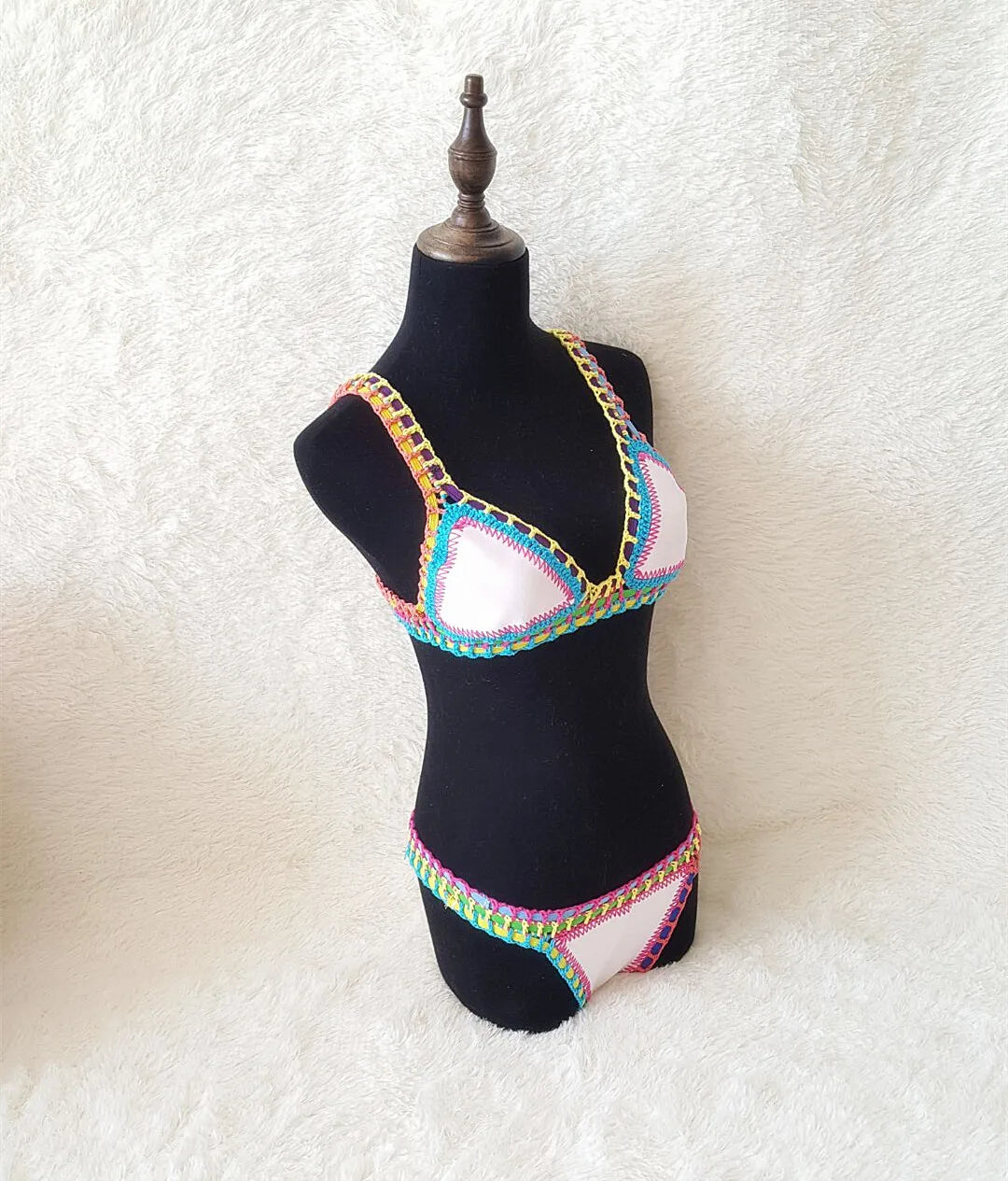 Bikini Crochet 2026 Handmade Knit Patchwork Reversible 2 Piece Swimsuit Women Halter Top Brazilian Bathing Suit Thong Swimwear