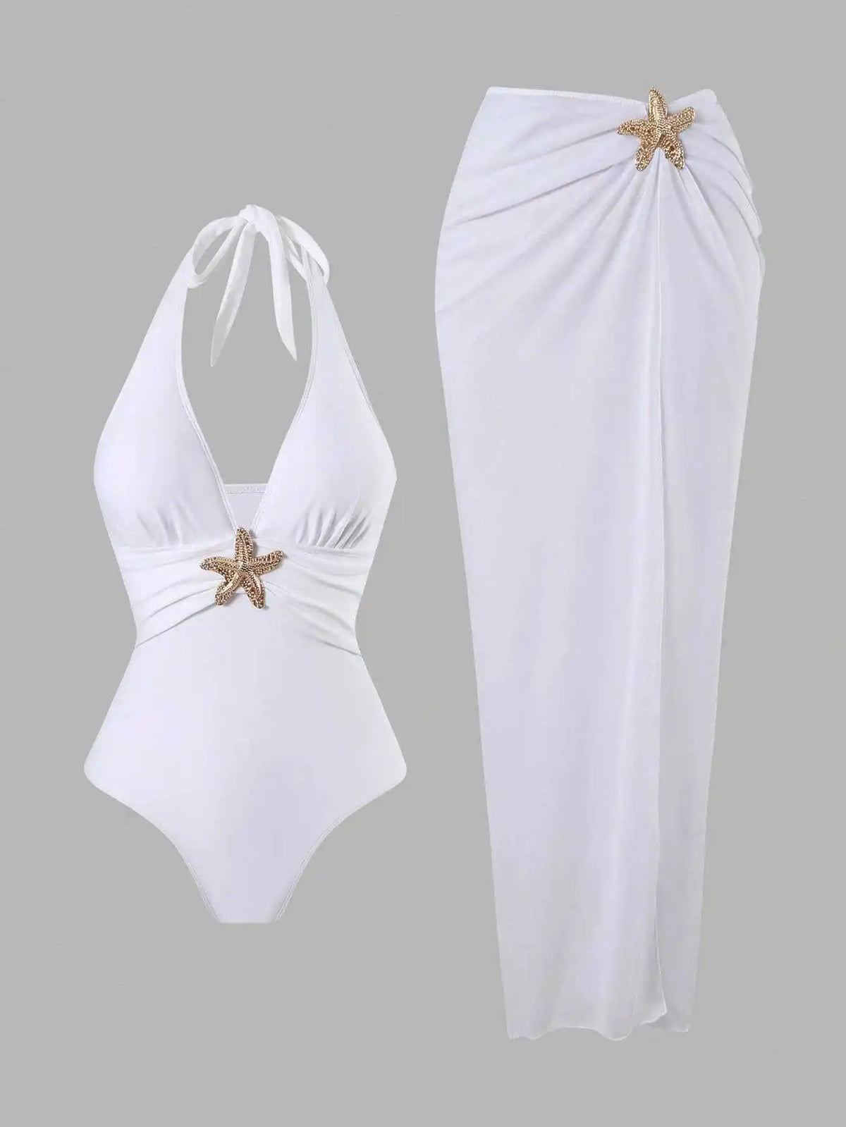 Vintage Black White Long Skirt Swimwear Sets Women Deep V Neck Starfish Hollow Out Bathing Suit Holiday One Piece Swimsuit 2026