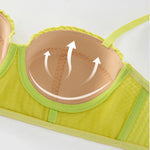 New 6 Color Women Cotton Underwear French Sexy 1/2 Cup Push Up Bra Set Fashion Fluorescent Summer Lace Bra and Thongs Lingerie