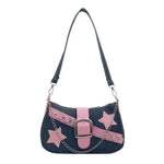Fashion Women's Handbags Denim Stars Pattern Cool Girls Underarm Bag Female Small Shoulder Hobo Bags Chain Tote Bag