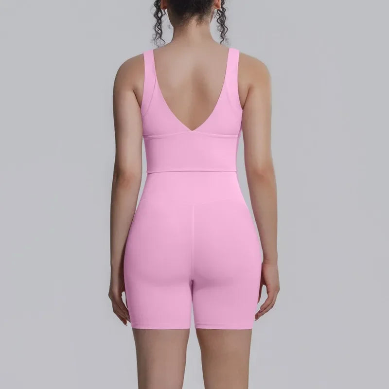 Women's Yoga Set Sports Running Fitness Beautiful Back Vest Hip Lifting Slim-Fit High Waist Shorts Training Gym Workout Suits