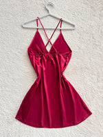 Sexy Criss Cross Back Nightdress Women V Neck Lace Trim Hollow Out Sleepwear Pajamas For Home Wear
