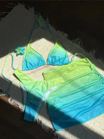 With Skirt Gradient Halter Bikini Female Swimsuit Women Swimwear Three-Pieces Bikini Set Padded Bather Bathing Suit Swim V7044