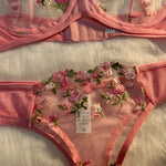 Pink Lingerie Woman Lace Underwear Fairy Embroidery Brief Sets Bra Panties Kits Breves Sets