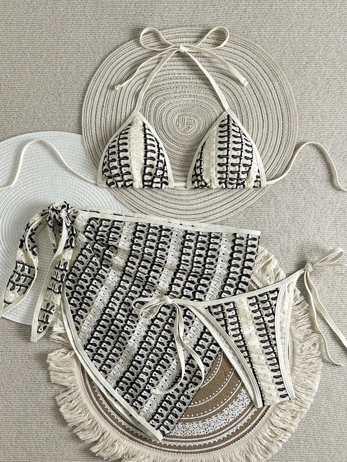 Sexy Colorful Striped Bikini Set Women Push Up Bra Thong Swimsuit 2026 Summer Bathing Suit Beach Mesh Cover Up 3 Piece Swimwear