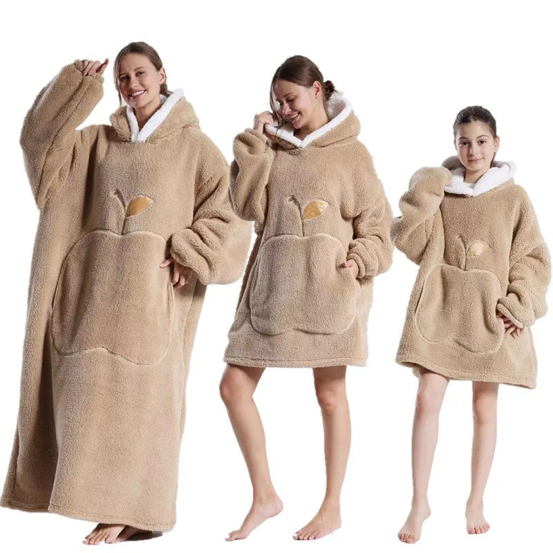 Winter Extra Long Wearable Hoodies Blanket Adult Warm Pullover Sweatshirt Oversized Fleece Hooded Blanket with SleevesRobe