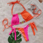 DEKA Splicing Halter Jewelled Diamond Bikini Women Swimsuit Female Swimwear Two Pieces Bikini Set Hollow Out Bathing Suit