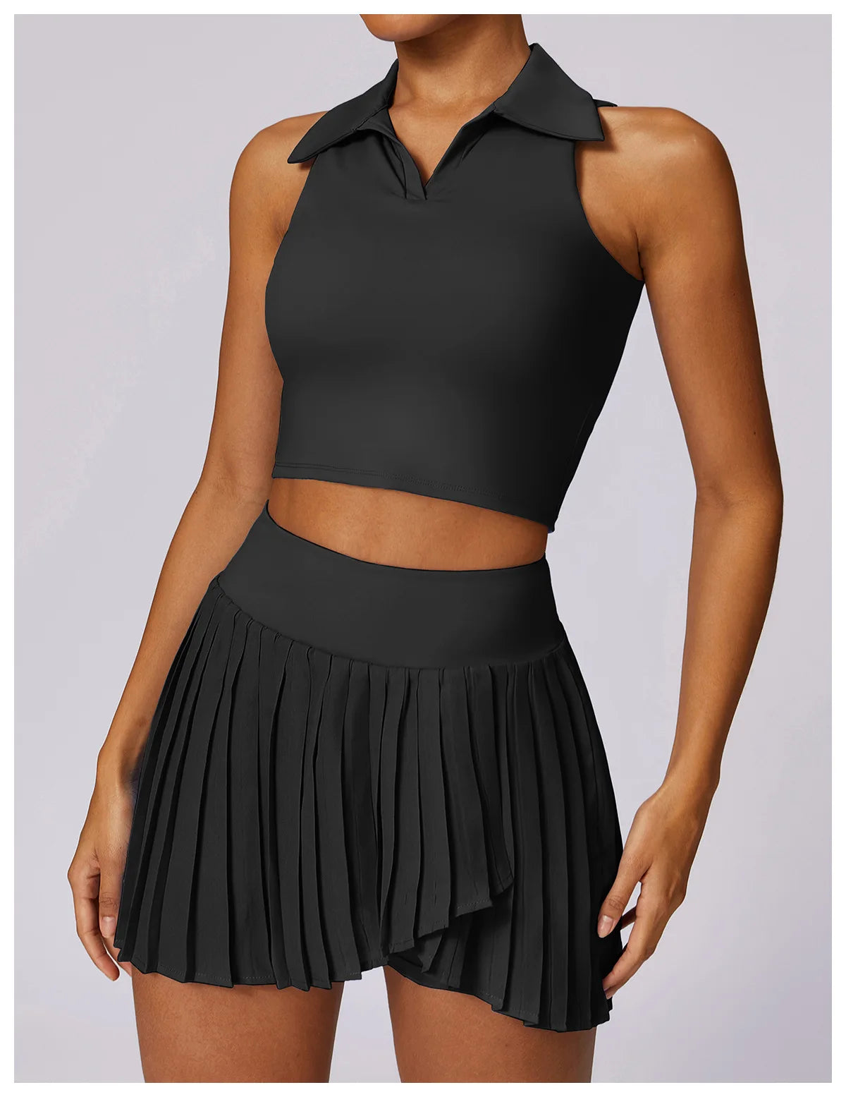 Outdoor Breathable Golf Wear Tennis Sport Sets Women Turn Down Collar Sleeveless Top Short 2 in 1 Skirt Running Fitness Set
