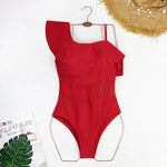 2025 Women's Ruffled One Piece Swimsuit Femme One Shoulder Backless Bathing Suit Sexy Monokini Beachwear Female Bodysuit