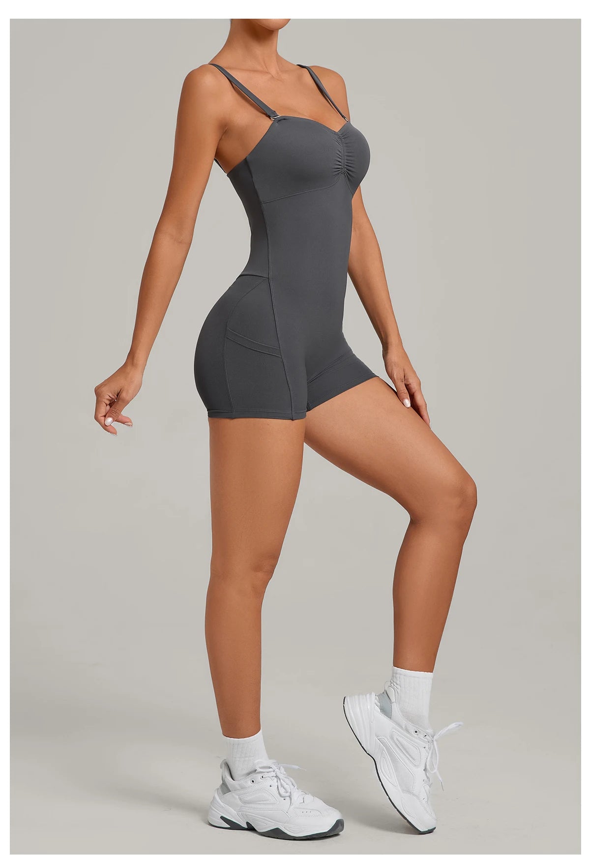 Womens Two Way Wear Bodysuit Sleeveless Yoga Stretch One Piece Romper Sexy Fitness Side Pockets Sportwears Bodysuit