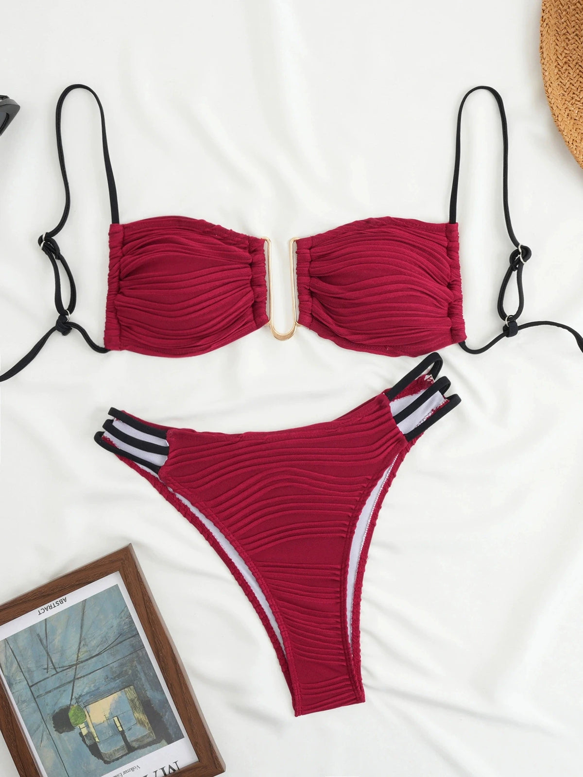 DEKA U Neck Wrinkled Crinkled Bikini Women Swimwear Female Swimsuit Two-pieces Bikini set High Cut Bather Bathing Suit Swim