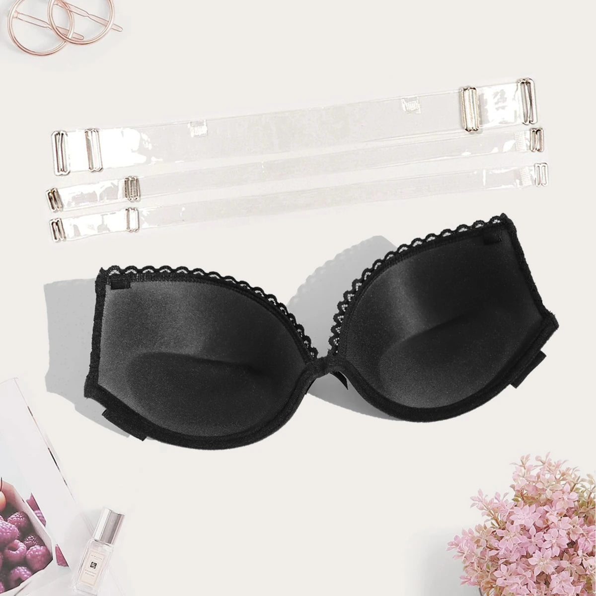 Beauwear Contrast Color Floral Lace Bra for Woman Strapless Bra Push Up 34B 34C 36B 36C 38B 38C-068#Set