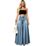 Women's Casual Jeans Fashionable Washed Pleated Large Flare Wide Leg Pants