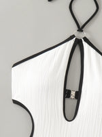 DEKA White Hollow One Pieces Swimsuit Women's Beaded HalterBathing Suit Bodysuit Vacation Swimwear Beach Wear