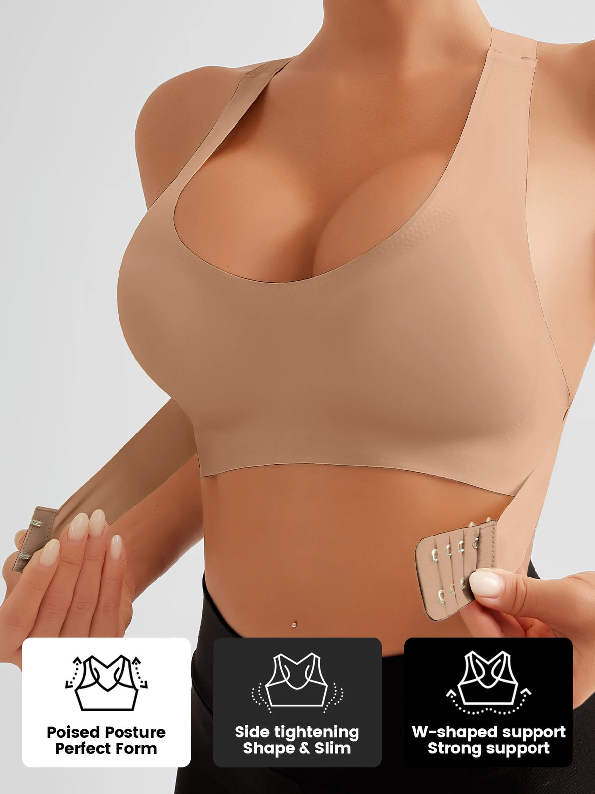 Women's Bra Single Pack, Lifting Anti-Sagging, Front & Back Adjustable Buckle, Wireless Removable Pads Seamless Wide Straps