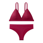 Women Cotton Bra and Panties Set Wireless Push-Up Bra Low-Waist Thongs G-string Sexy Lingerie Women's Breathable Underwear Set