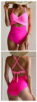 Leopard One Piece Swimsuit 2024 New Halter Push Up Swimwear Women Swimsuit Bathing Suit Beachwear Monokini Female Swimming Suits