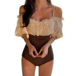 Sexy Off Shoulder Flounce One Piece Swimsuit LadyMonokini Half Sleeve Swimwear Women Swim Bath Suit