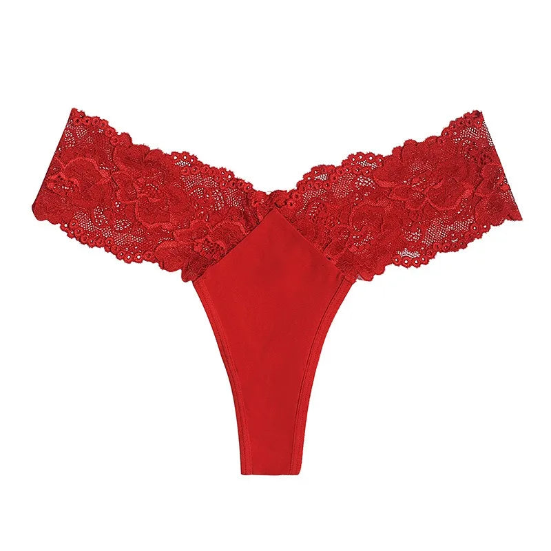 1pcs 1-4XLLace Sexy Women G-string Low-Rise Red Perspective Floral Panties Breathable Intimate Lingerie Ladies Thongs Underwear