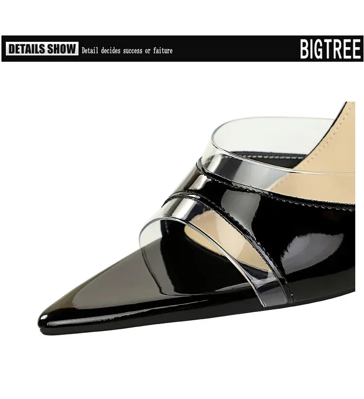 BIGTREE Shoes Women PVC Transparent Shoes for Women Sexy Pointed Open Toe Shallow Slider Slippers Ladies Sandal High Heels Mules