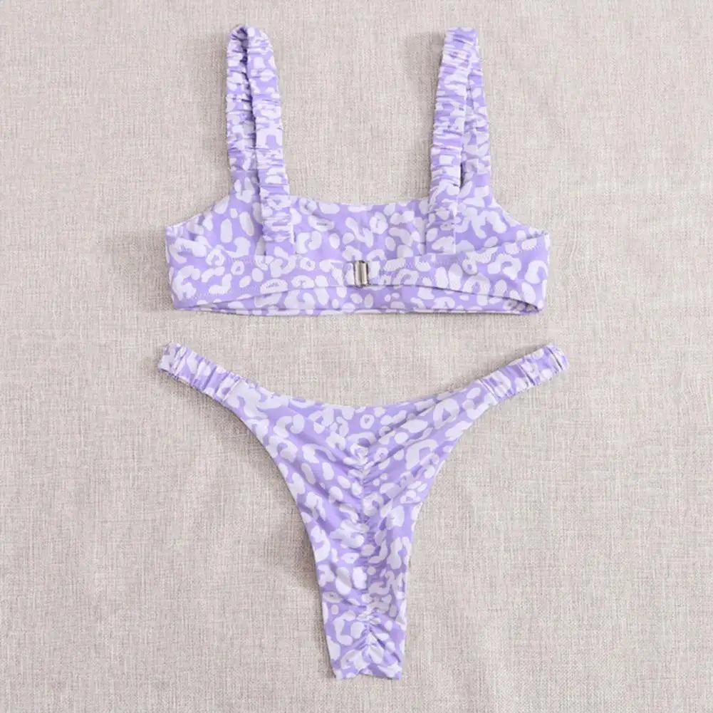 2 Pcs/Set Lady Swimwear Set Leopard Print Quick Dry Women Bathing Suit Slim Fit Wireless Summer Bikini Set For Beach