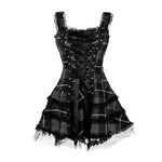 Lace Up Sleeveless A-Line Dress Steampunk Plaid Mini Dress for Women Medieval Renaissance Corset Lace Trim Gothic Dress