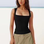 Square Neck Camisoles For Women Chiffon Solid Sleeveless Tight Elastic Bodysuit Slimming Top Sexy Women Blouses Ropa De Mujer