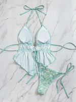 Sexy Sequin Green Bikinis Sets Women Metal Starfish Pleate Tank Top Tie Side Thong Swimsuit Beach Bathing Suit Swimwear 2026