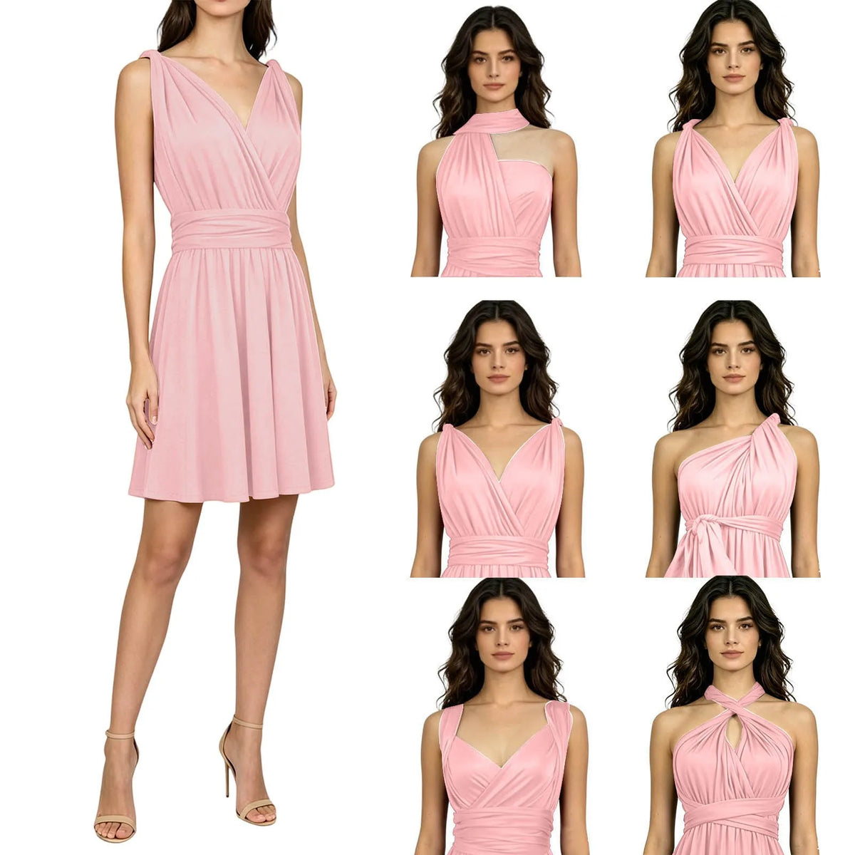 Women's Sexy V Neck Evening Dress Tie Up Multiple Ways To Wear Cocktail Dress Convertible Wrap Infinity Short Bridesmaid Dresses