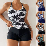 High Waist Swimwear Women 2025 New Two Pieces Swimsuit with Shorts Coconut Palm Print Tankini Set Summer Bathing Suit Trunks