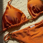 sexy glitter metal halter tie bikinis sets two pieces thong swimsuit bathing suit swimwear biquini bakini tankini trikini