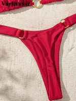 XS - L Halter Metal Ring Mini Thong Bikini Female Swimsuit Women Swimwear Two-Pieces Bikini Set Bather Bathing Suit Swim V8107