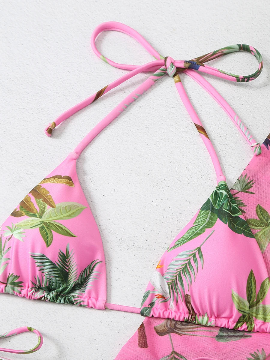 3 Pieces Printed Halter String Bikini 2026 Women & Kimono Swimwear Female Swimsuit Beachwear Bathers Bathing Swimming Swim Suit