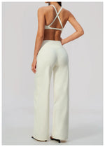 Summer 2 Piece Yoga Sets Women Tight Back Cross Sports Bra High Waist Peach Hip Wide Leg Pants Gym Running Fitness Workout Suits