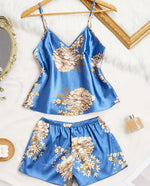 New Women's Summer Sexy Fashion Printed Pajama Set Satin Comfortable Breathable Soft Home Clothes Strap Sleeper Two Piece Set