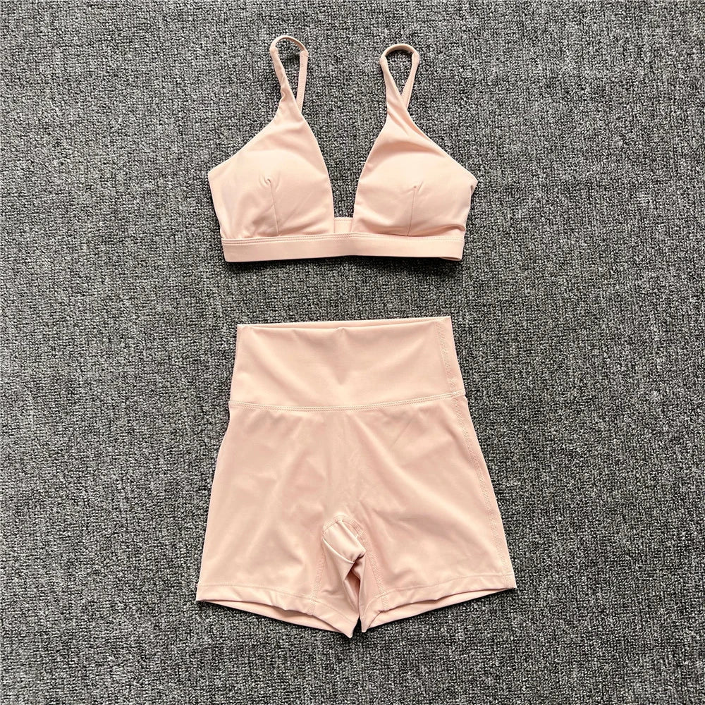 1/2PCS Women's Contour Crop Sport Bra Yoga Sets High Waist Scrunch Fitness Push-Up Gym Workout Shorts Running Active Suits XP187