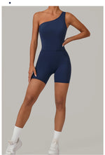 One Shoulder Women Sports Jumpsuit Sleeveless Yoga Rompers Backless Sportswear Women Workout One Piece Bodysuits Female