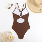 2025 New Brown Bodysuit One Piece Swimsuit Women Thong Swimwear Sexy Backless Bathing Suit Woman Monokini Beach Wear Black White