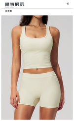 Gym Women Yoga Sets Women Brushed Square Neck Slim Sports Tank Top Fitness Suit Outwear Running High Waist Shorts Tracksuit