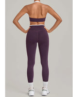 2 Pieces Color-block Yoga Sets WomenHanging Neck Sports Bra High Waist Pants Built-in Pockets Outdoor Fitness Workout Suit