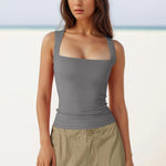 Square Neck Camisoles For Women Chiffon Solid Sleeveless Tight Elastic Bodysuit Slimming Top Sexy Women Blouses Ropa De Mujer