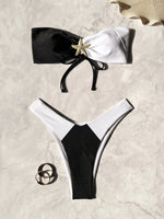 New Bandeau Patchwork Print Bikini Set Women's Swimsuit Sexy Backless Low Waist Bathing Suit Beachwear Starfish Decor Biquinis