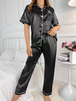 Autumn Winter Stain Silk Pajamas Set for Women Casual Soft Breathable and Relaxed Fit Shirt Tops and Long Pants Sleepwear