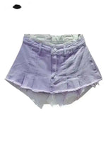 Women's Denim Skirt High Waist Pleated Patchwork Contrast Color Big Pockets Burrs A-line Mini Skirt 2026 Summer New SKIRTS 7W7E