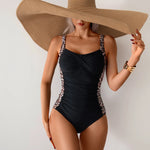 2026 Sexy Black Swimwear Women's One-Piece Bikini Deep V Neck Hanging Strap Swimsuit New Arrival Integrated Design Sportswear
